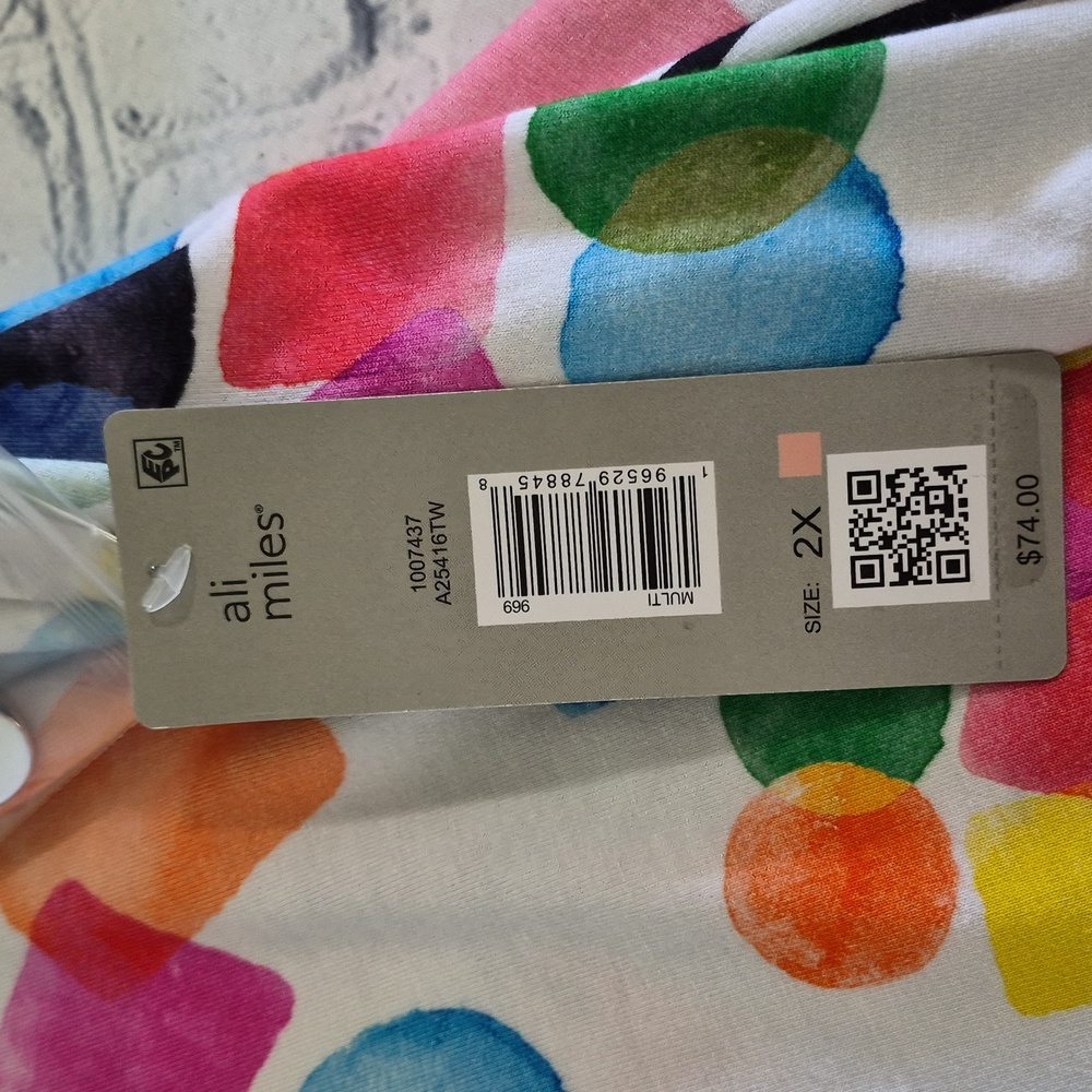 NWT Ali Miles Multi Color Abstract, Crew Neck, 3/4 Sleeve Tunic - Size 2X - Picture 5 of 6